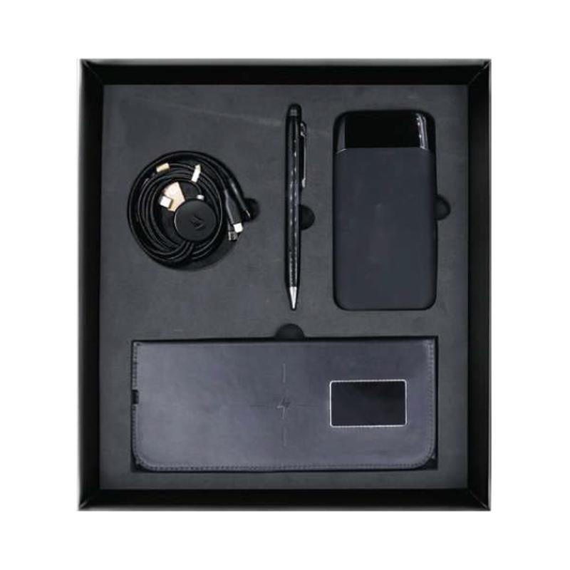 Promotional Gift Sets With Cushioned Gift Boxes - RPET 3 In-1 Cable Powerbank-Light Up Metal Pen